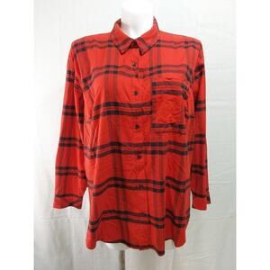 Ava & Viv size 1X Red/Black Plaid Long Sleeve Flannel Button-Up Shirt #L39